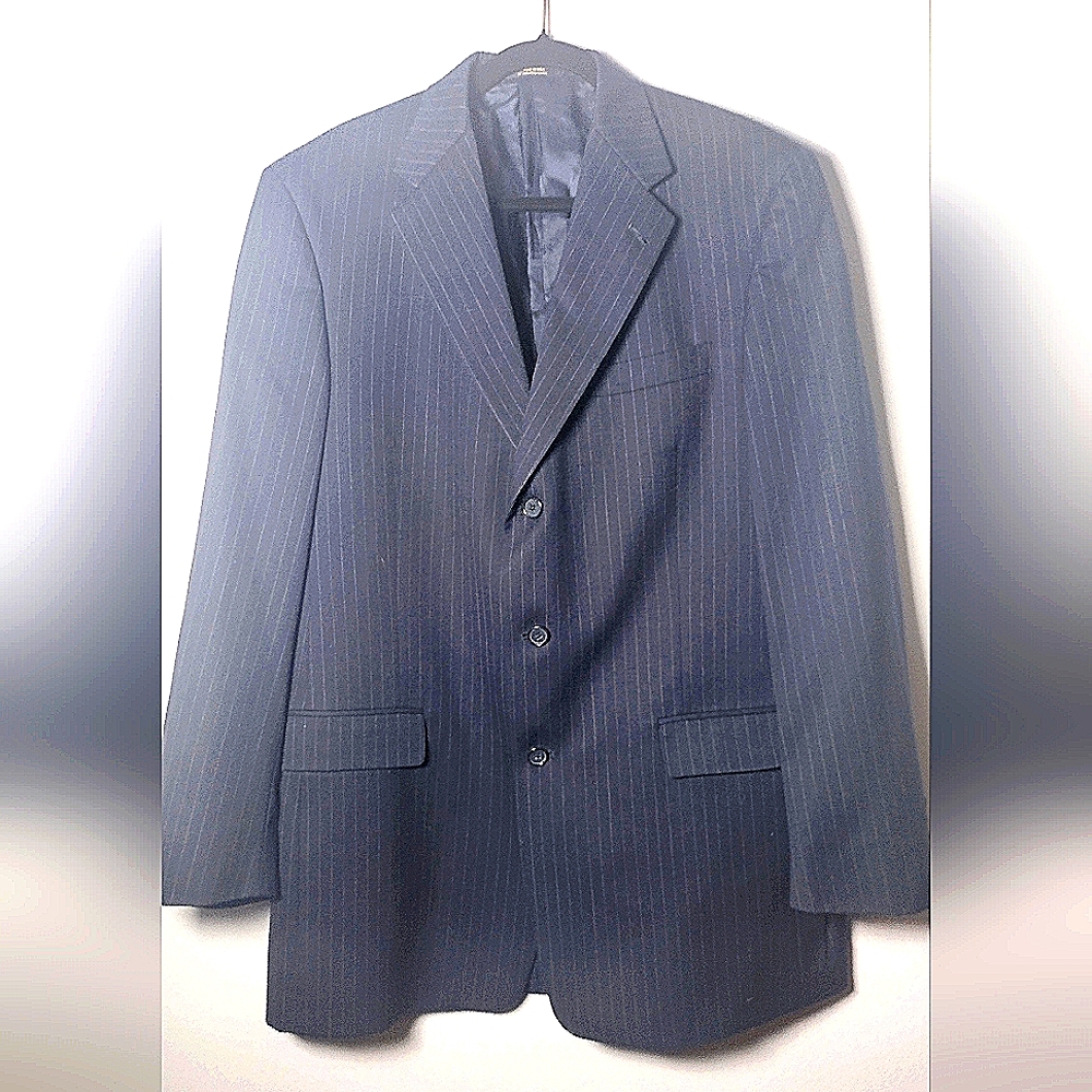Hart Schaffner Marx Men's Navy Blue Wool Blazer Sport Coat Subtle Pinstripes 42L